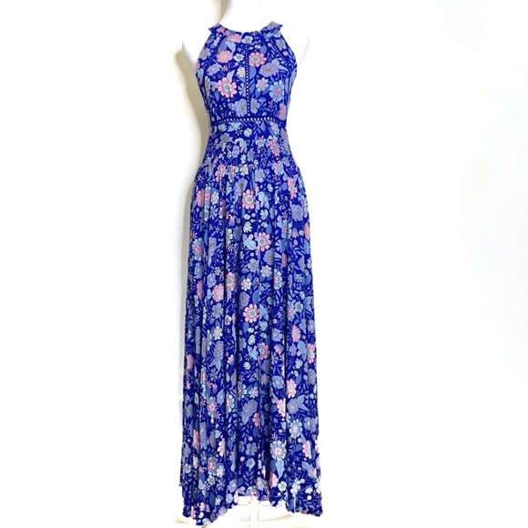 NWT Abel the Label Anthropologie Blue Bell Cottage Floral Maxi Halter Dress - Picture 3 of 13